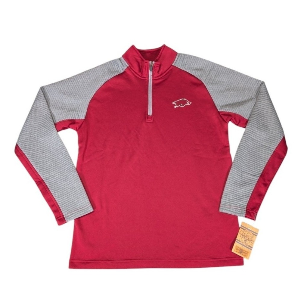 Rivalry Threads Arkansas Razorbacks Mens Small Quarter Zip Pullover Red Grey NWT
